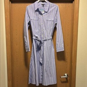 Talbots Blue Striped Shirt Dress Size 12 New With Tags